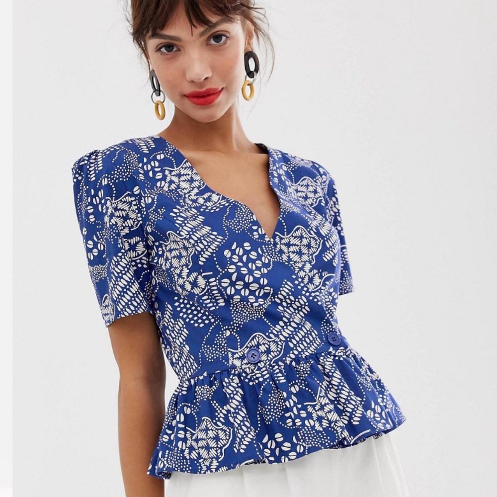 & Other Stories cotton wrap patterned peplum top